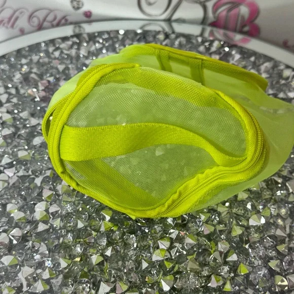 Deva curl bag mini Lime Green Mesh Tote Bag beach travel pouch zip up round - Picture 3 of 4